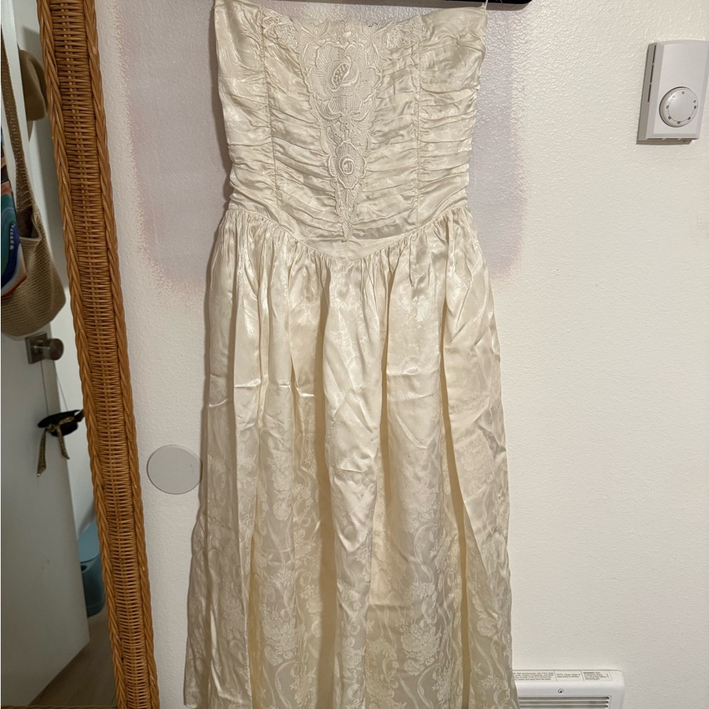 Gunne Sax Cream Satin Dress